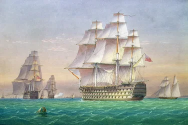 Three First Rate Ships of the Line Entering Portsmouth Harbour